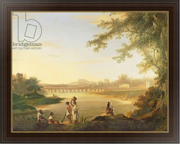 Постер The Marmalong Bridge, with a Sepoy and Natives in the Foreground, c.1783 с типом исполнения На холсте в раме в багетной раме 1.023.151