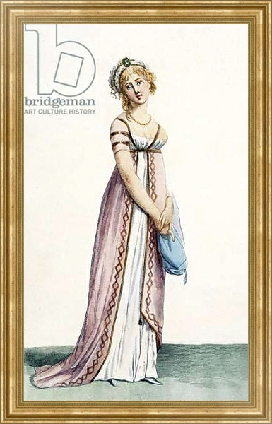 Постер A simply designed lady's ball dress, illustration from 'Journal des Dames et des Modes', 1799 с типом исполнения На холсте в раме в багетной раме NA033.1.051
