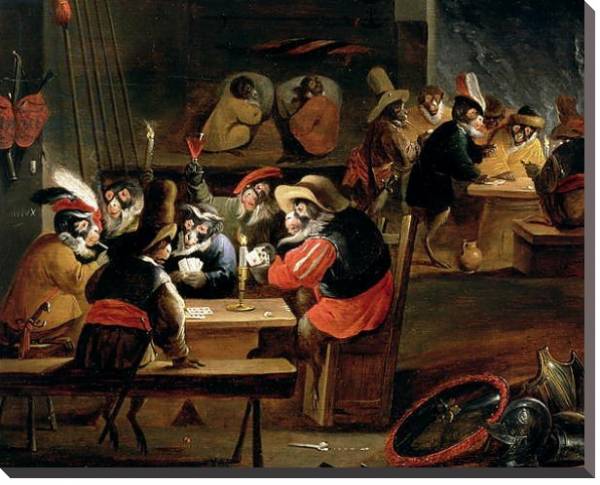 Постер Monkeys in a Tavern, detail of the card game с типом исполнения На холсте без рамы