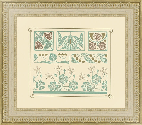 Постер Abstract design based on leaf, clover, berry shapes. с типом исполнения Акварель в раме в багетной раме 484.M48.725
