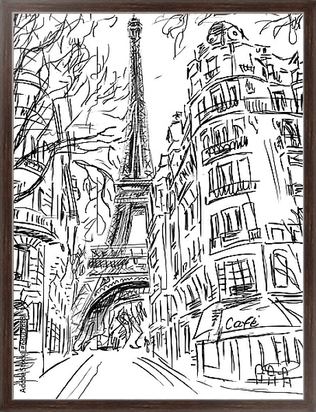 Постер Париж в Ч/Б рисунках #1 с типом исполнения На холсте в раме в багетной раме 221-02