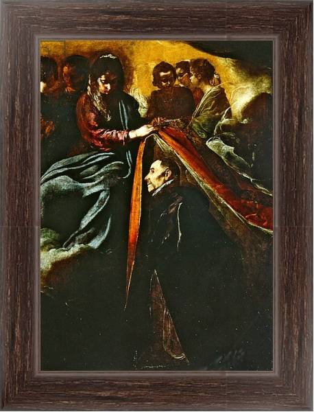 Постер The Virgin appearing to St Ildephonsus and giving him a robe с типом исполнения На холсте в раме в багетной раме 221-02