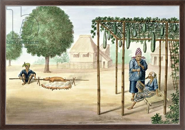 Постер Village Scene near Manila, from 'The Flebus Album of Views In and Around Manila', c.1845 с типом исполнения На холсте в раме в багетной раме 221-02