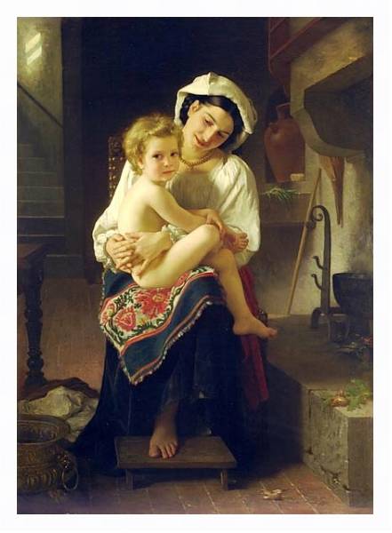 Постер Молодая мать смотрит на своего ребенка с типом исполнения На холсте в раме в багетной раме 221-03