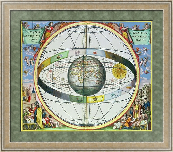 Постер Map of Christian Constellations, from 'The Celestial Atlas, or The Harmony of the Universe' pub. by Joannes Janssonius, Amsterdam, 1660-61 с типом исполнения Акварель в раме в багетной раме 485.M40.584