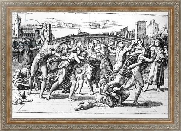 Постер The Massacre of the Innocents, engraved by Marcantonio Raimondi с типом исполнения На холсте в раме в багетной раме 484.M48.310