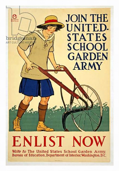 Постер Join the United States School Garden Army - Enlist now, 1918 с типом исполнения На холсте в раме в багетной раме 221-03