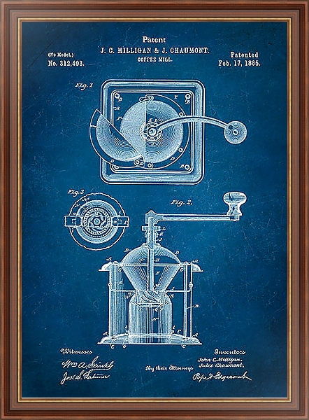 Постер Патент на кофемолку, 1885г с типом исполнения На холсте в раме в багетной раме 35-M719P-83