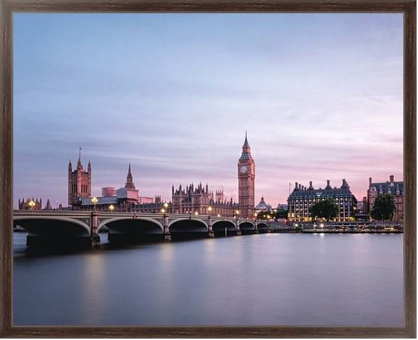 Постер Великобритания, Лондон. Вид на Биг Бен и мост с типом исполнения На холсте в раме в багетной раме 221-02