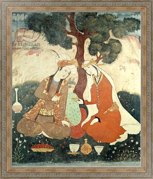 Постер Scene galante from the era of Shah Abbas I, 1585-1627 с типом исполнения На холсте в раме в багетной раме 484.M48.310