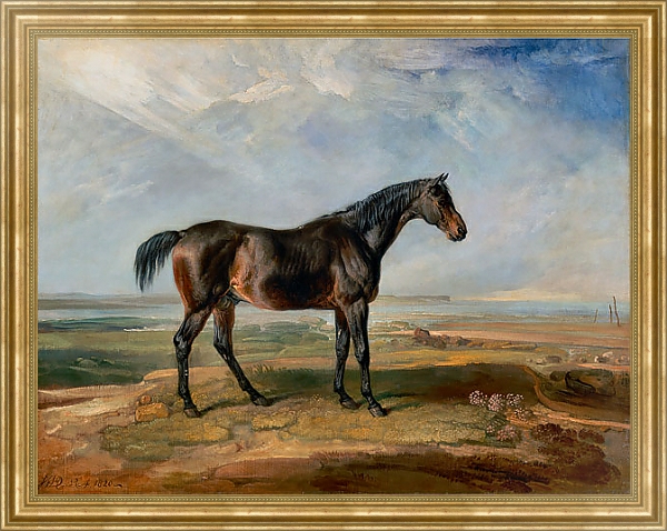 Постер Racehorse Standing in a Coastal Landscape an Estuary Beyond 1820 с типом исполнения На холсте в раме в багетной раме NA033.1.051