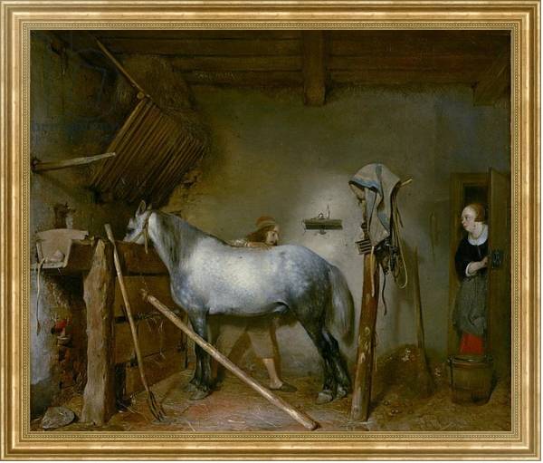 Постер Horse in a Stable, c.1652-54 с типом исполнения На холсте в раме в багетной раме NA033.1.051