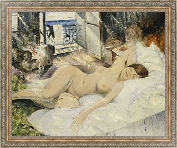Постер Nude on a Bed, South of France, с типом исполнения На холсте в раме в багетной раме 484.M48.310