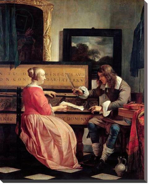 Постер A Man and a Woman Seated by a Virginal, c.1665 с типом исполнения На холсте без рамы