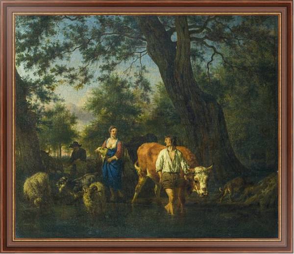 Постер Крестьяне со скотом переходям ручей с типом исполнения На холсте в раме в багетной раме 35-M719P-83