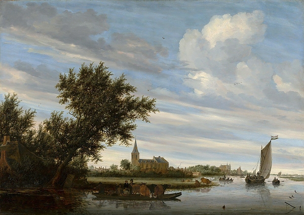 Постер River View with Church and Ferry с типом исполнения На холсте без рамы