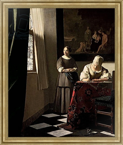 Постер Lady writing a letter with her Maid, c.1670 с типом исполнения На холсте в раме в багетной раме NA033.1.051