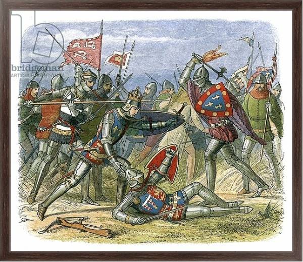 Постер King Henry V attacked by the duke of Alencon at the battle of Agincourt с типом исполнения На холсте в раме в багетной раме 221-02