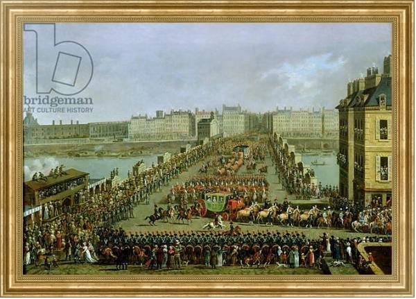 Постер The Imperial Procession Returning to Notre Dame for the Sacred Ceremony 1804, Crossing the Pont-Neuf с типом исполнения На холсте в раме в багетной раме NA033.1.051