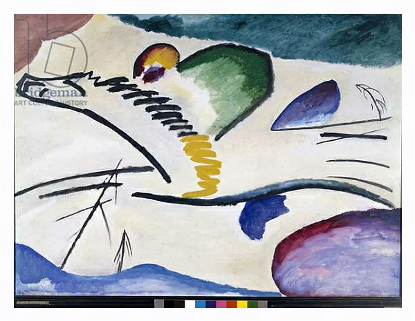 Постер Lyric Painting by Vassily Kandinsky. 1911 Dim. 94x130 cm Rotterdam, Museum Boymans-Van Beuningen с типом исполнения На холсте в раме в багетной раме 221-03