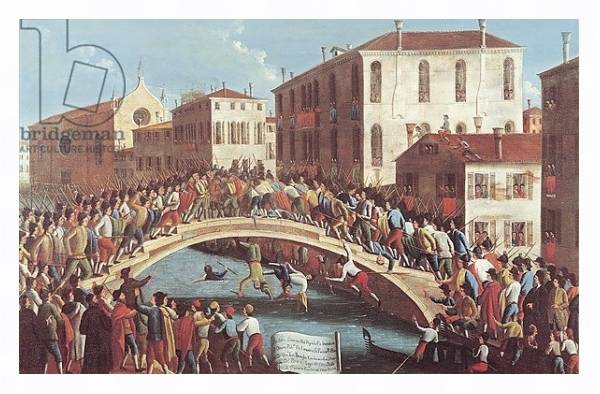 Постер Battle with Sticks on the Ponte Santa Fosca, Venice с типом исполнения На холсте в раме в багетной раме 221-03