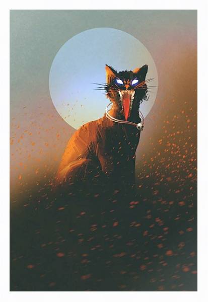 Постер Злая кошка на фоне луны с типом исполнения На холсте в раме в багетной раме 221-03