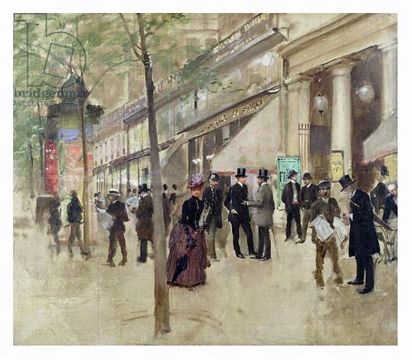 Постер The Boulevard Montmartre and the Theatre des Varietes, c.1886 с типом исполнения На холсте в раме в багетной раме 221-03
