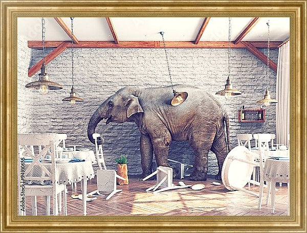 Постер Слон в комнате с типом исполнения На холсте в раме в багетной раме NA033.1.051