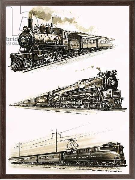 Постер Montage of US trains с типом исполнения На холсте в раме в багетной раме 221-02