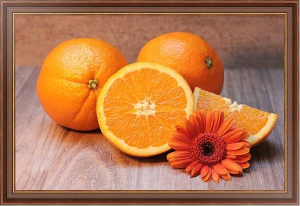 Постер Апельсины и оранжевая маргаритка с типом исполнения На холсте в раме в багетной раме 35-M719P-83