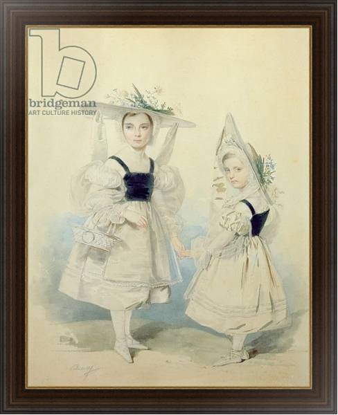 Постер Portrait of the Grand Princesses Olga and Alexandra in Fancy Dress, 1830s с типом исполнения На холсте в раме в багетной раме 1.023.151