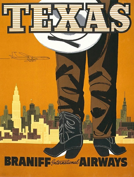 Постер Texas. Braniff International Airways с типом исполнения На холсте без рамы