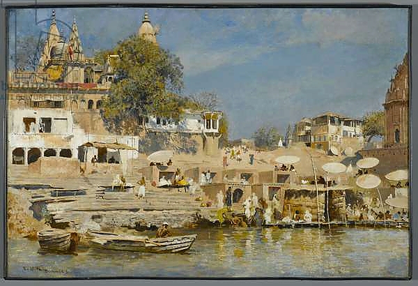 Постер Temples and bathing ghat at Benares, 1883-85 с типом исполнения На холсте без рамы