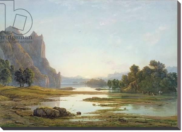 Постер Sunset over a River Landscape, c.1840 с типом исполнения На холсте без рамы