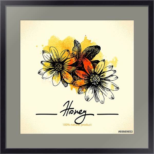 Постер Медовые цветы с желтой кляксой с типом исполнения Под стеклом в багетной раме 221-01