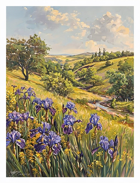 Постер Irises and river с типом исполнения На холсте в раме в багетной раме 221-03