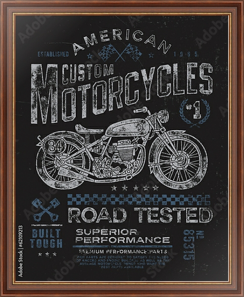 Постер Ретро плакат. Мотоциклы с типом исполнения На холсте в раме в багетной раме 35-M719P-83