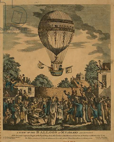 Постер A view of the balloon of Mr. Sadler's ascending with him and Captain Paget of the Royal Navy. August 12, 1811 с типом исполнения На холсте без рамы