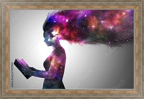 Постер Книжный космос с типом исполнения На холсте в раме в багетной раме 484.M48.310