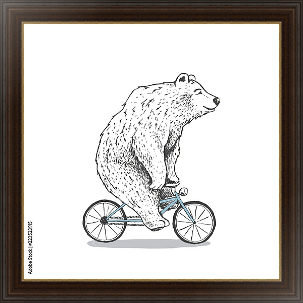 Постер Белый медведь на велосипеде с типом исполнения На холсте в раме в багетной раме 1.023.151