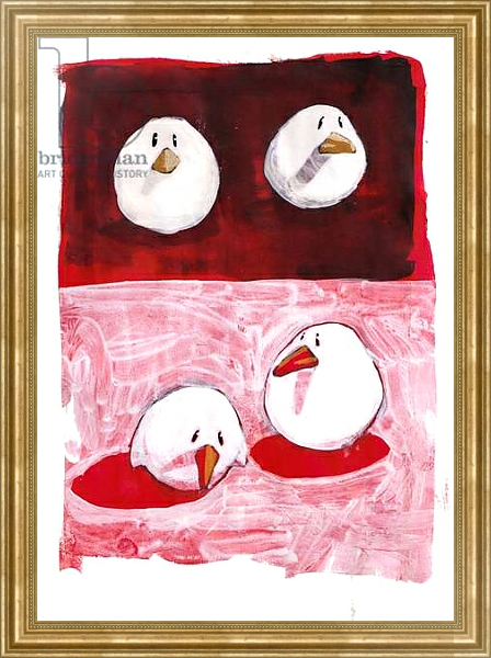 Постер Birds on Black and White on Red с типом исполнения На холсте в раме в багетной раме NA033.1.051