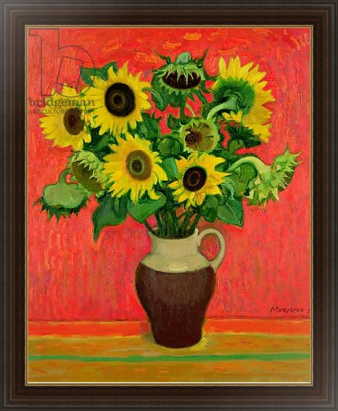 Постер Sunflowers on a Red Background с типом исполнения На холсте в раме в багетной раме 1.023.151