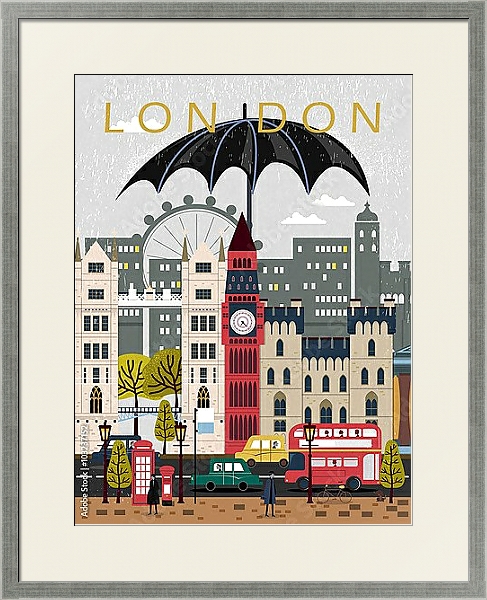 Постер Лондон, путешествия, плакат с типом исполнения Под стеклом в багетной раме 1727.2510