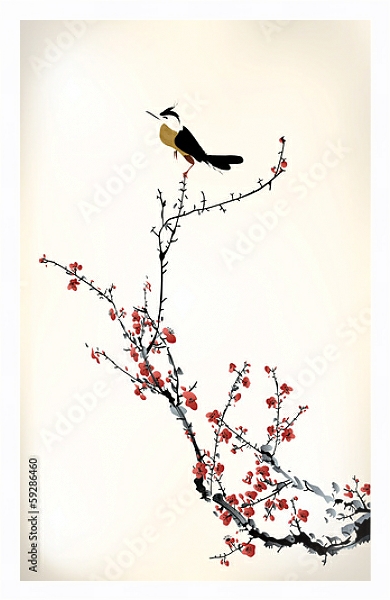 Постер Ветка сакуры #28 с типом исполнения На холсте в раме в багетной раме 221-03
