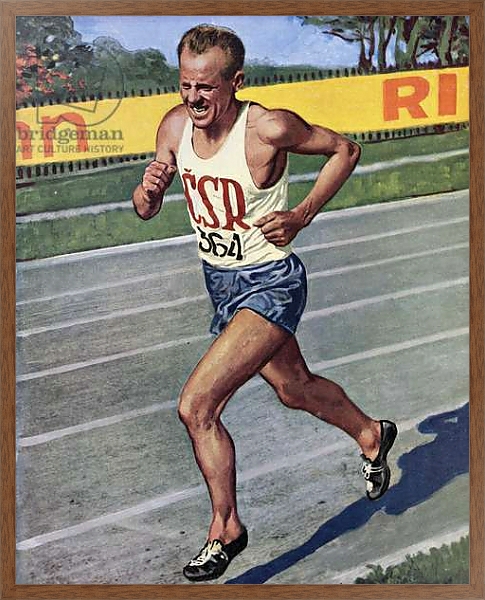 Постер Emil Zatopek of Czechoslovakia, Olympic Gold medalist in the 10,000 m. race at the 1948 London Olympics с типом исполнения На холсте в раме в багетной раме 1727.4310