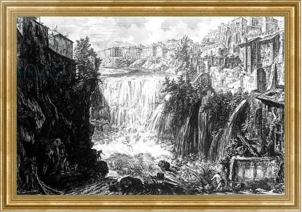 Постер View of the Waterfall at Tivoli, from the 'Views of Rome' series, c.1760 с типом исполнения На холсте в раме в багетной раме NA033.1.051