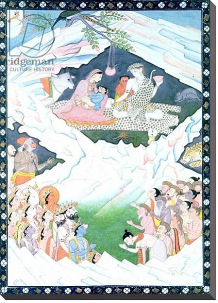 Постер The Holy Family of Shiva and Parvati on Mount Kailash с типом исполнения На холсте без рамы