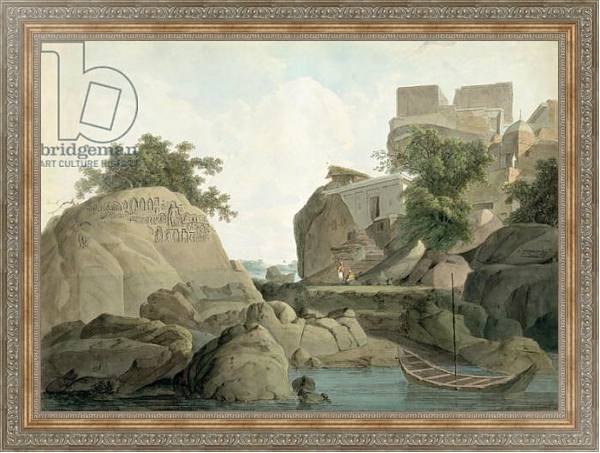 Постер Fakir's Rock at Sultanganj, on the River Ganges, India, c.1790 с типом исполнения На холсте в раме в багетной раме 484.M48.310
