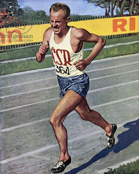 Постер Emil Zatopek of Czechoslovakia, Olympic Gold medalist in the 10,000 m. race at the 1948 London Olympics с типом исполнения На холсте без рамы