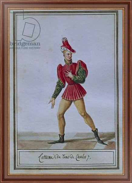 Постер Men's fashion plate depicting costume of time of Charles VII, by Pierre Antoine Leboux de La Mesangere, watercolor с типом исполнения На холсте в раме в багетной раме 35-M719P-83